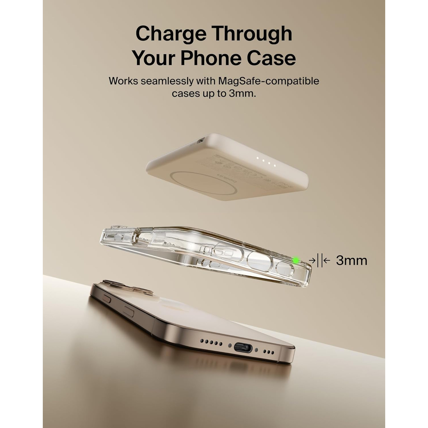 Повербанк MagSafe BELKIN BoostCharge Slim Magnetic Power Bank 5K 15W 5000mAh Sand (BPD020HQSA)