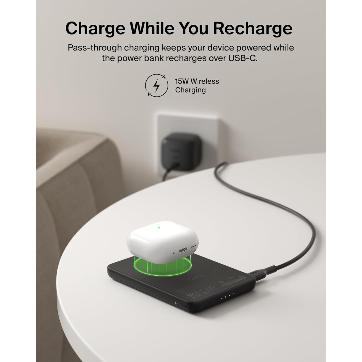 Повербанк MagSafe BELKIN BoostCharge Slim Magnetic Power Bank 5K with Qi2 20W 5000mAh Black (BPD011HQBK)