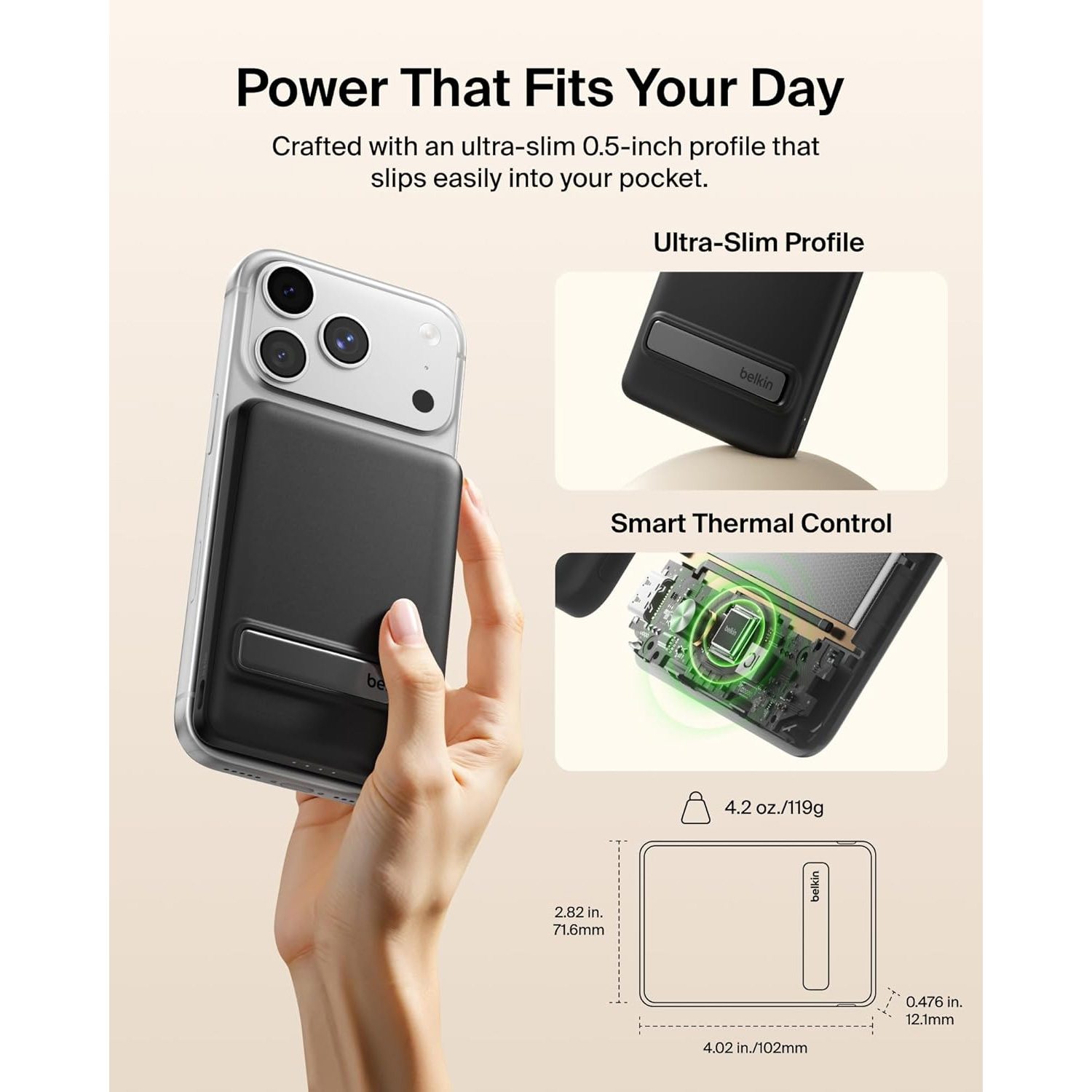 Повербанк MagSafe BELKIN BoostCharge Slim Magnetic Power Bank 5K with Qi2 20W 5000mAh Black (BPD011HQBK)