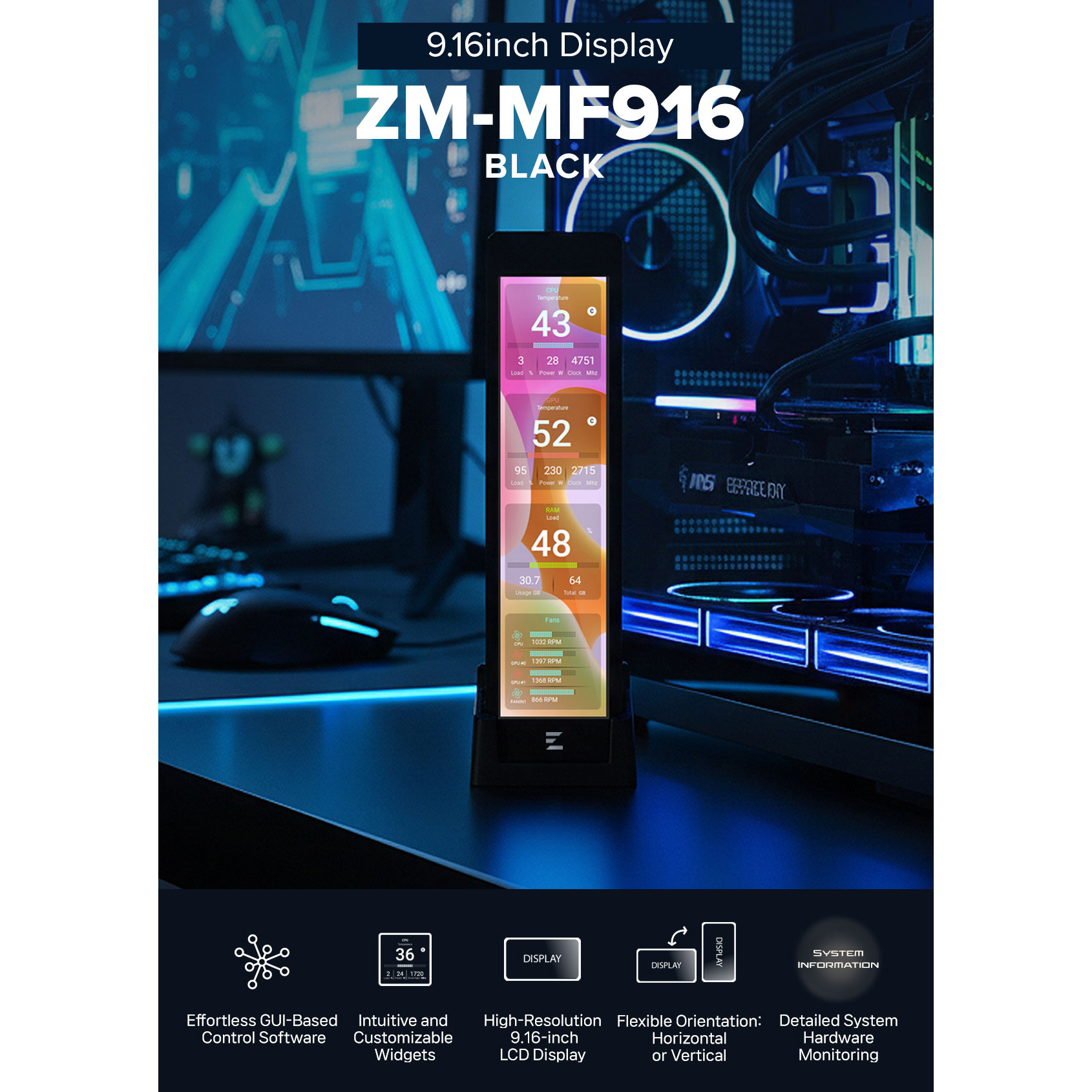 Дисплей зовнішній ZALMAN ZM-MF916 Black