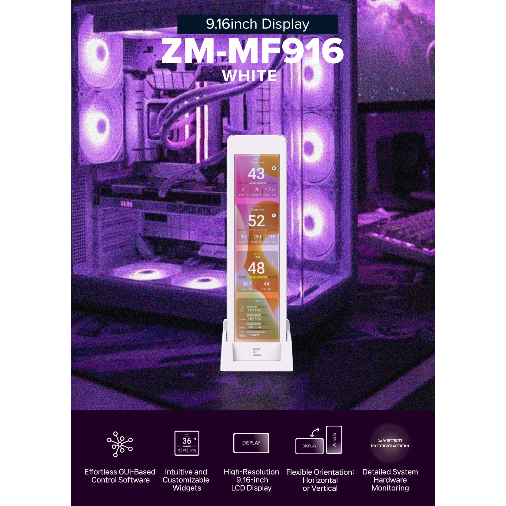 Дисплей зовнішній ZALMAN ZM-MF916 White