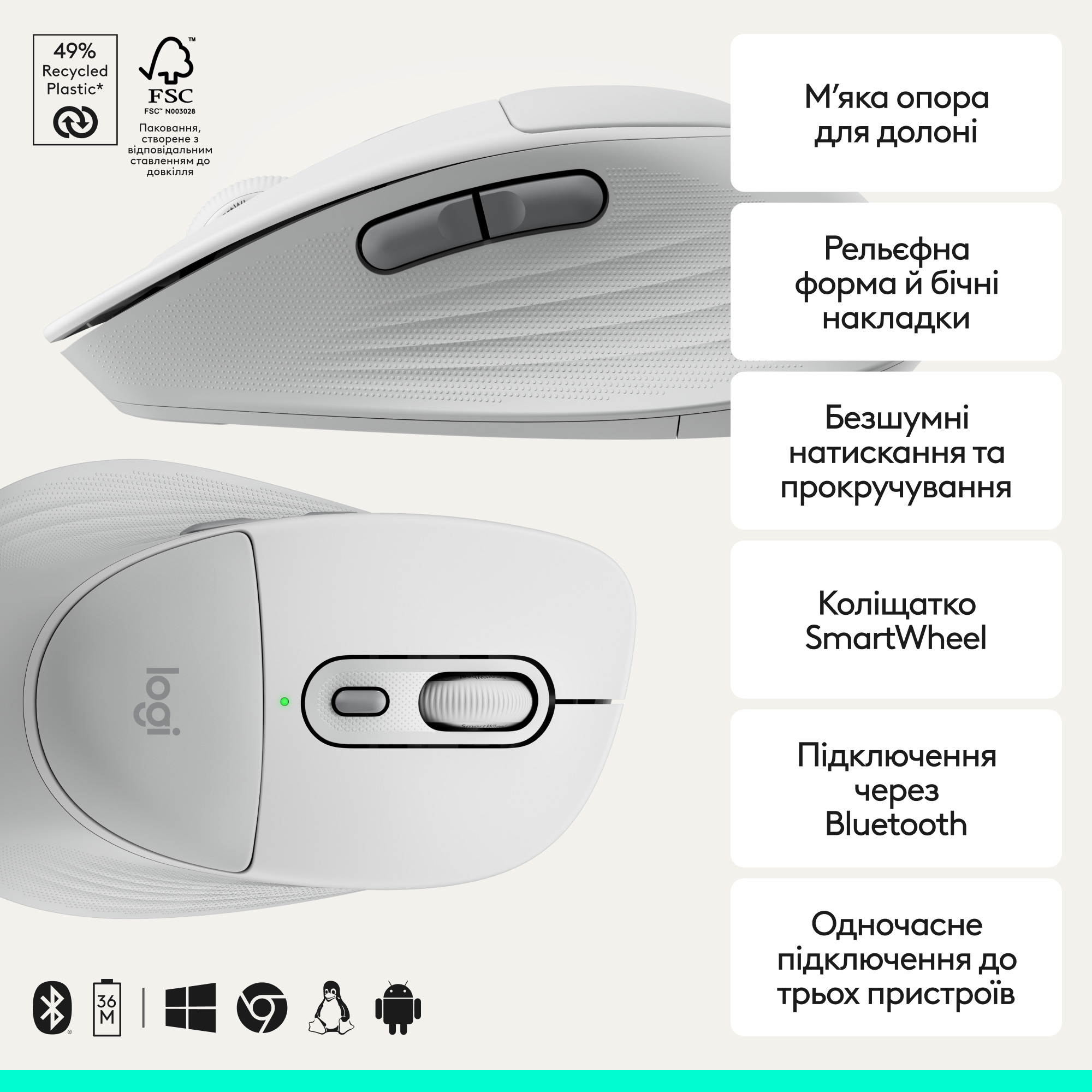 Мышь LOGITECH Signature Comfort Plus M850L Off-White (910-007716)