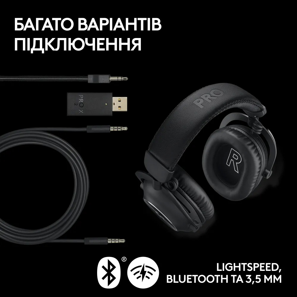 Навушники геймерскі LOGITECH G Pro X 2 Lightspeed w/stand Black (991-000550)