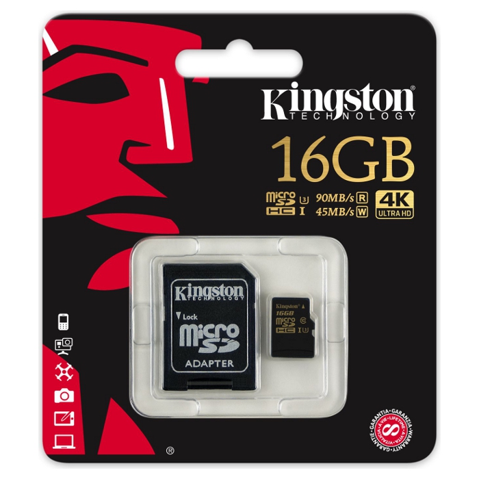 Карта памяти KINGSTON microSDHC Gold 16GB UHS-I U3 Class 10 + SD-adapter (SDCG/16GB)