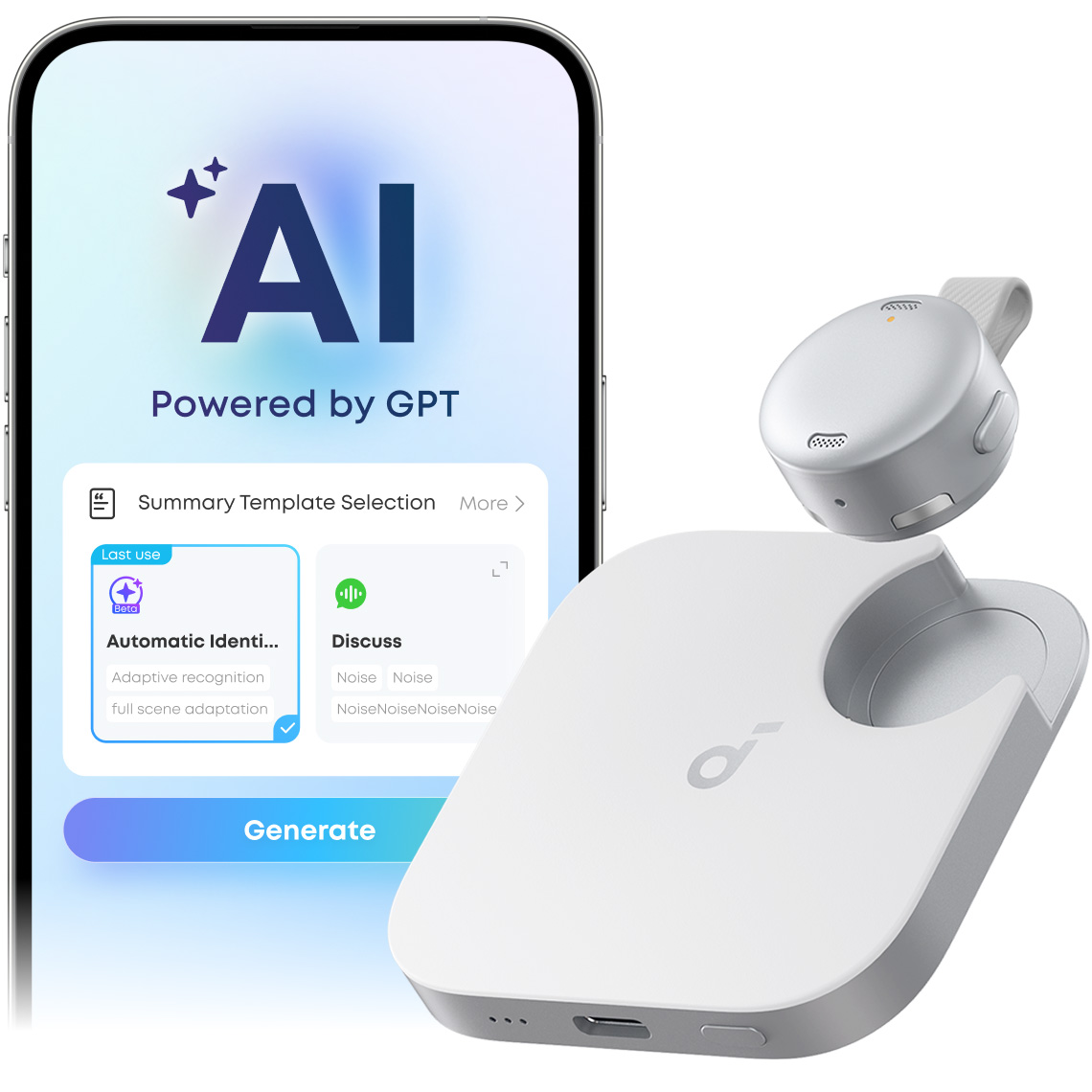 AI диктофон ANKER SoundCore Work White (D3200G21)