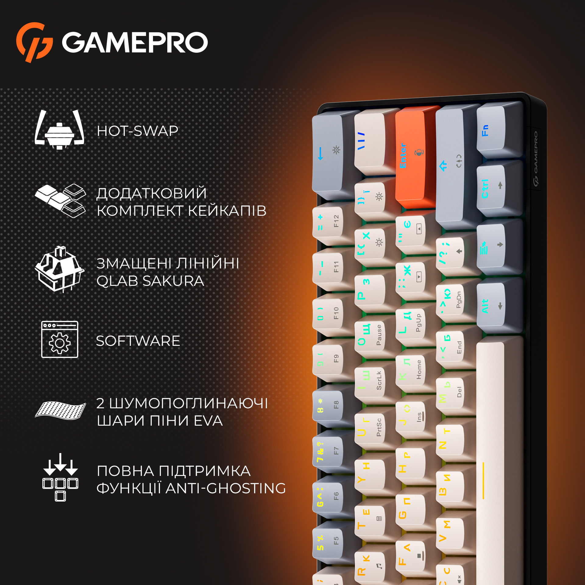 Клавиатура GAMEPRO MK130 V2 Infinity QLAB Sakura Switch Black