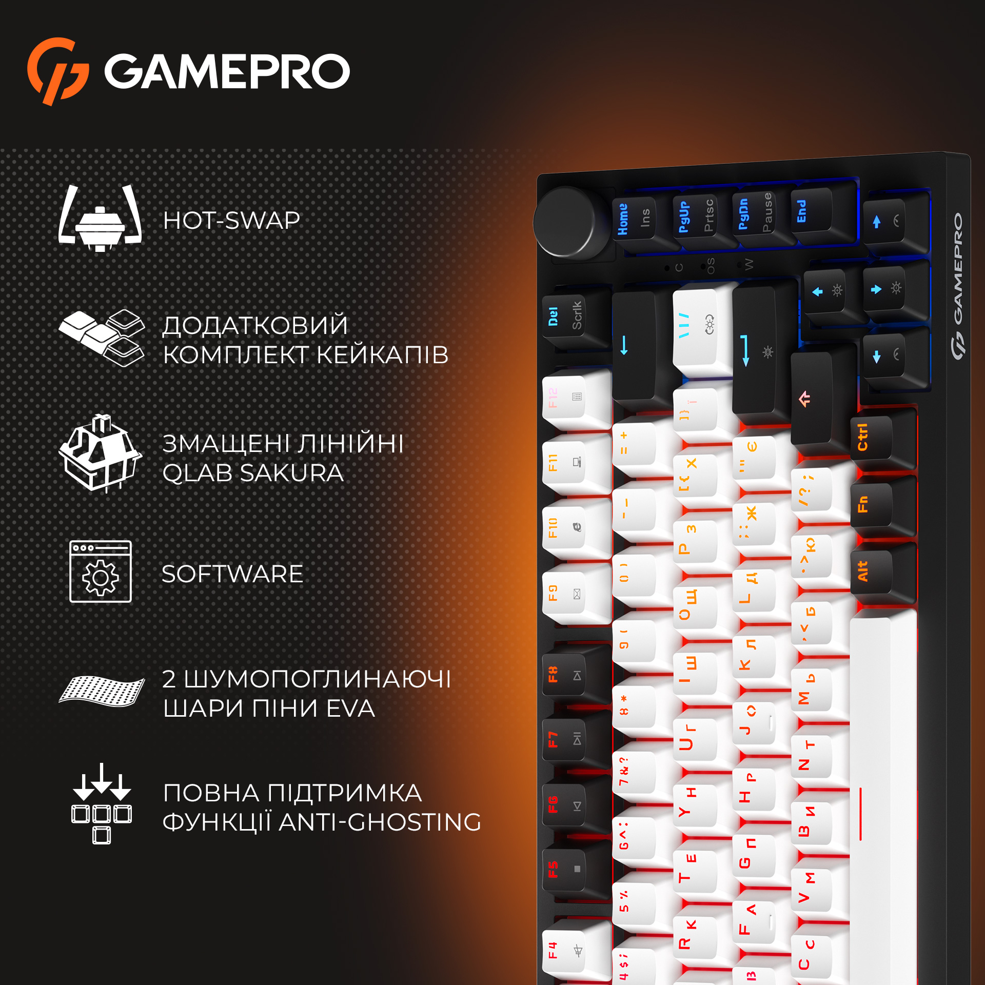 Клавиатура GAMEPRO MK160 V2 Warden QLAB Sakura Switch Black