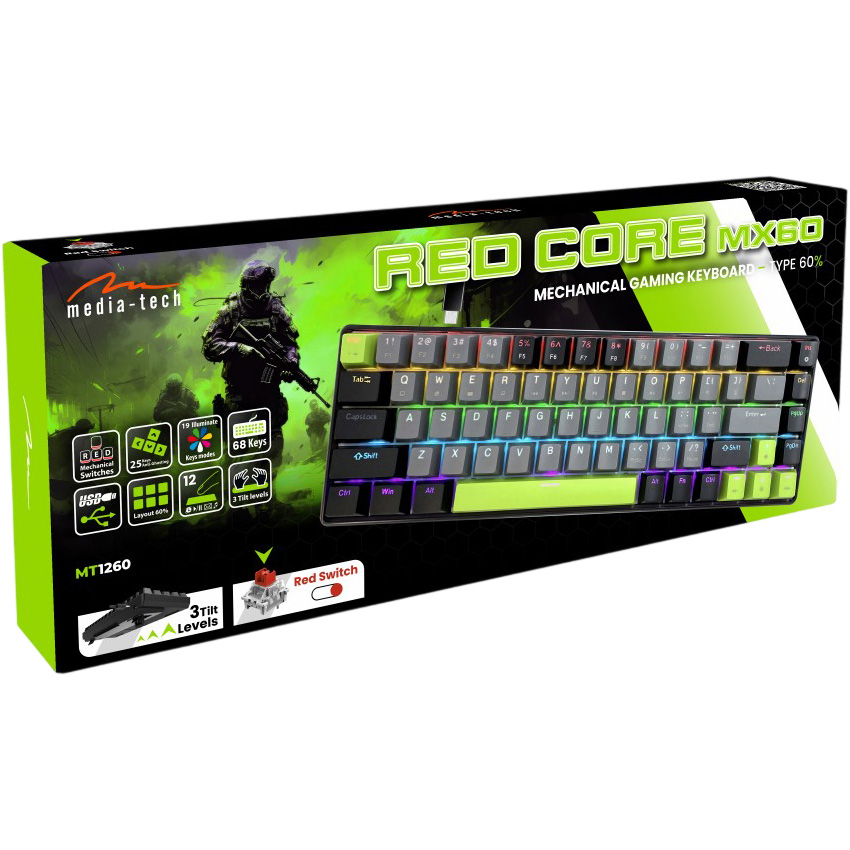 Клавиатура MEDIA-TECH Red Core MX60 Black (MT1260)