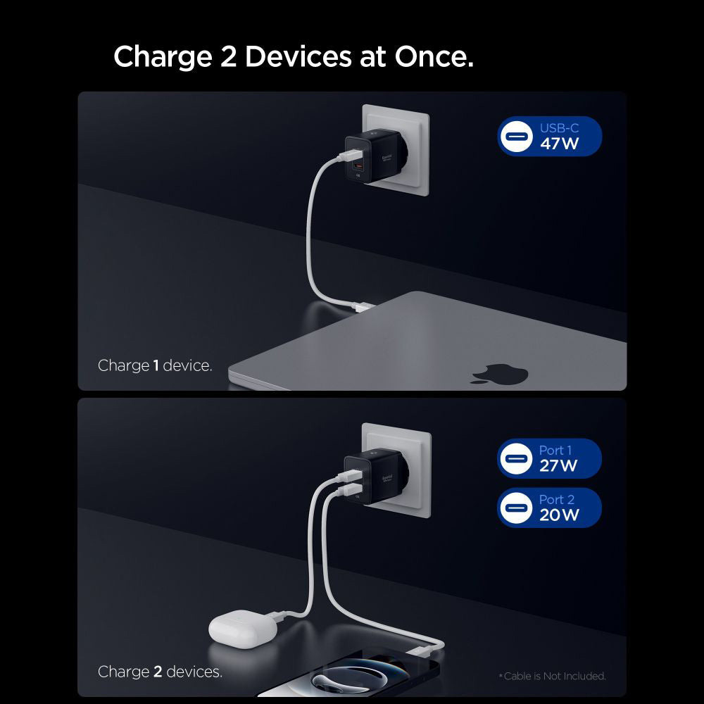 Зарядное устройство SPIGEN Essential 47W Wall Charger 2xUSB-C Black (ACH09457)