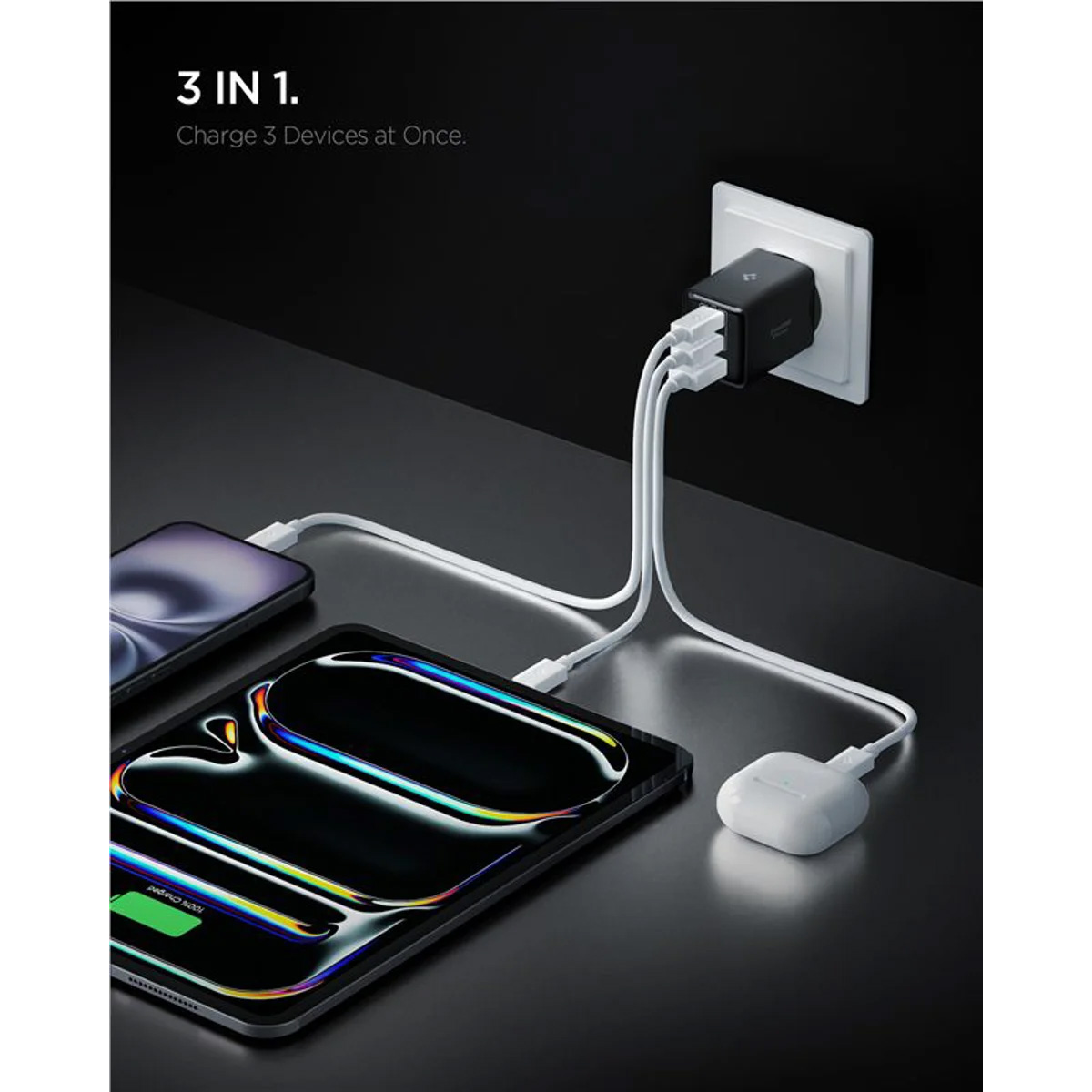 Зарядное устройство SPIGEN Essential 47W Wall Charger 2xUSB-C, 1xUSB-A Black (ACH09465)