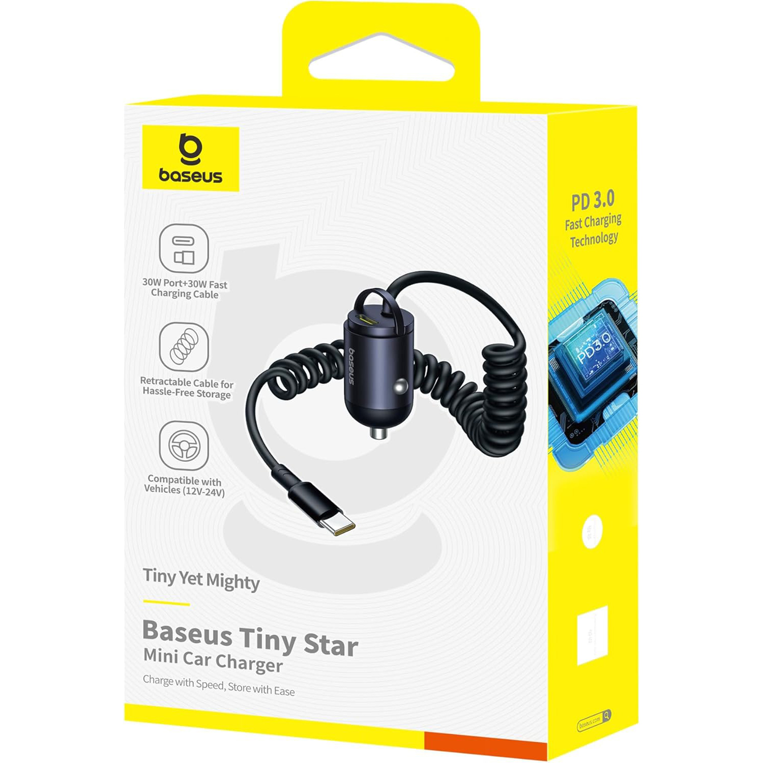 Автомобільний зарядний пристрій BASEUS Tiny Star Mini Car Charger 30W Black w/USB-C cable (C00035001121-00)