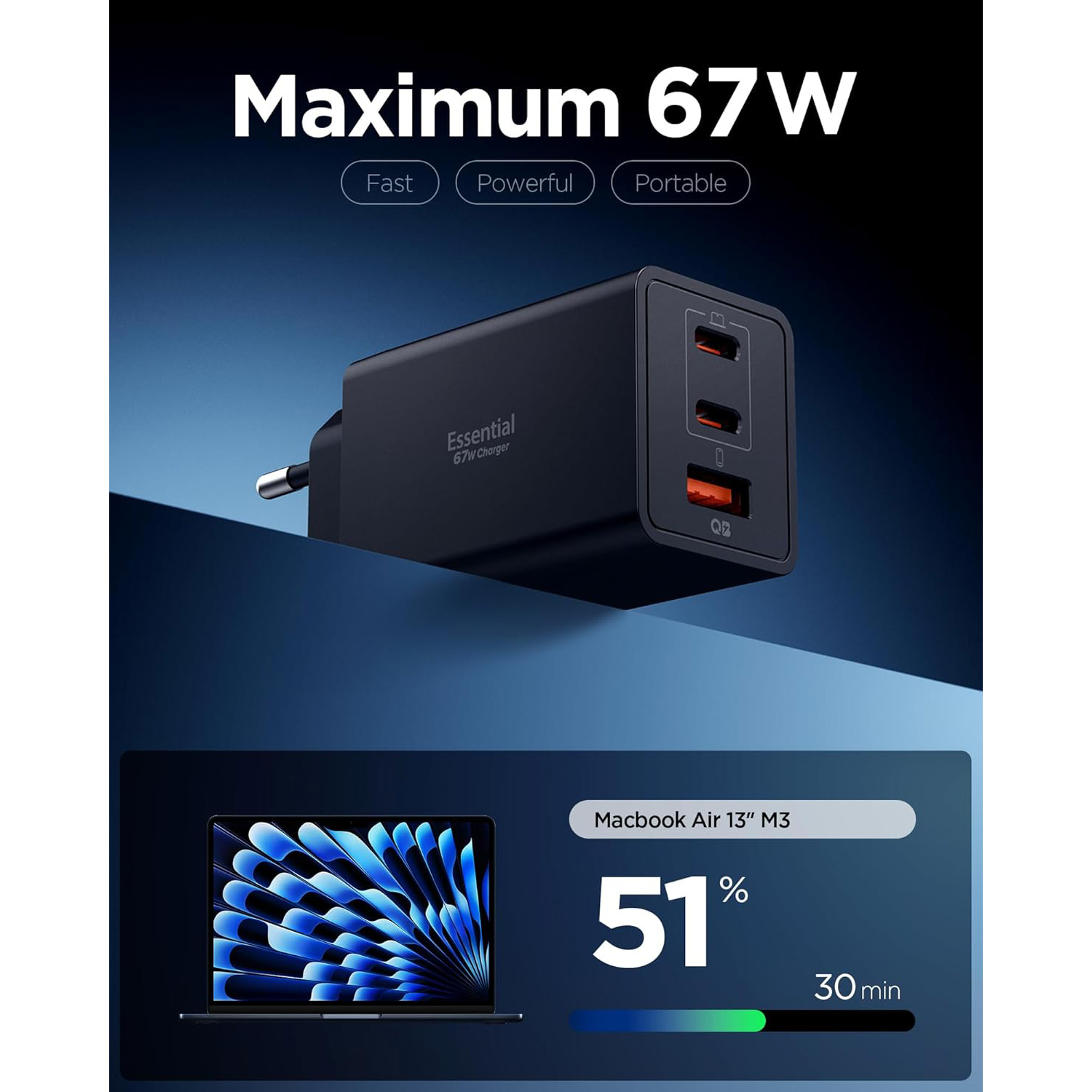 Зарядное устройство SPIGEN Essential 67W Wall Charger 2xUSB-C, 1xUSB-A Black (ACH09458)