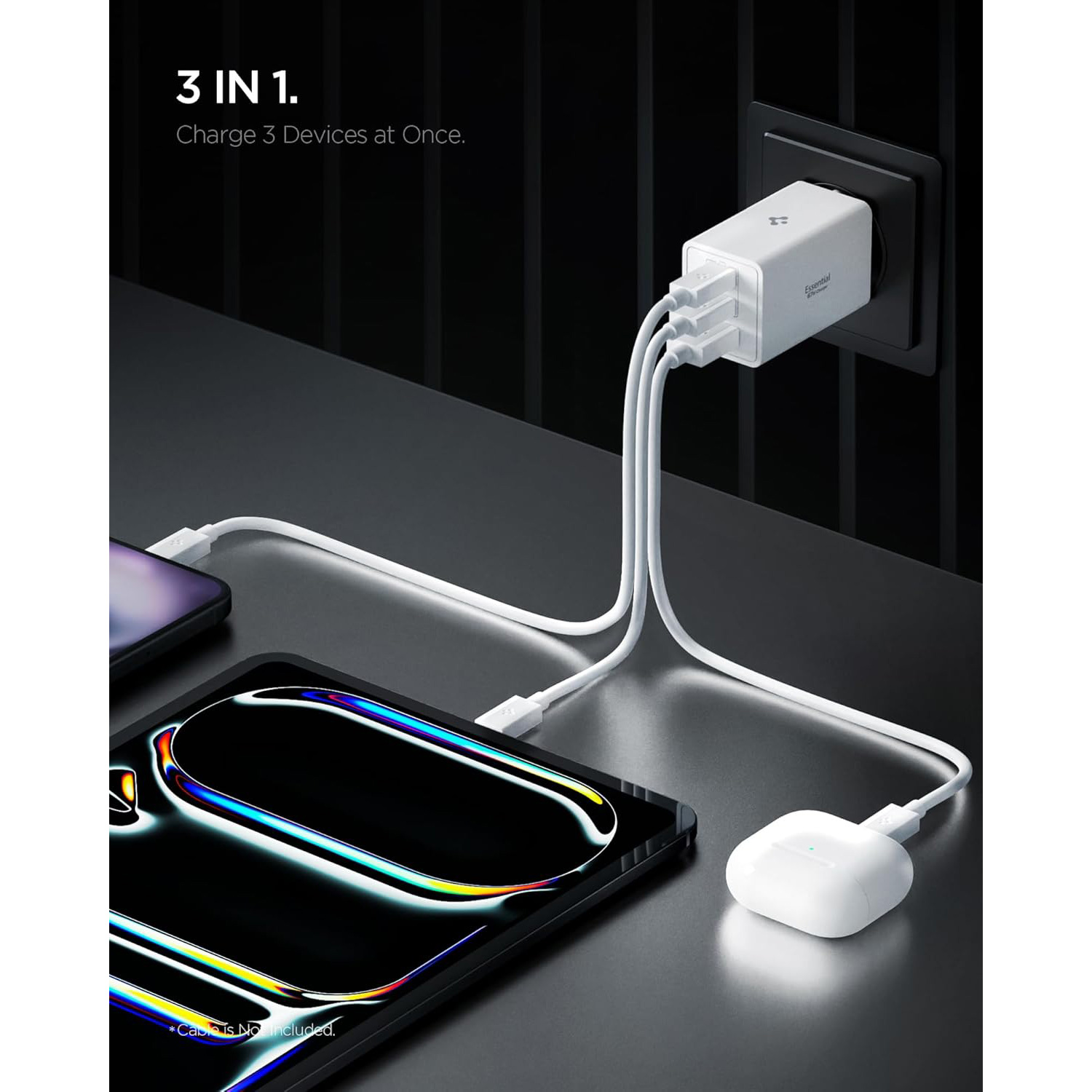 Зарядное устройство SPIGEN Essential 67W Wall Charger 2xUSB-C, 1xUSB-A White (ACH08710)