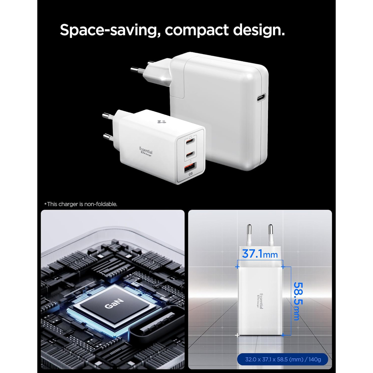 Зарядное устройство SPIGEN Essential 67W Wall Charger 2xUSB-C, 1xUSB-A White (ACH08710)