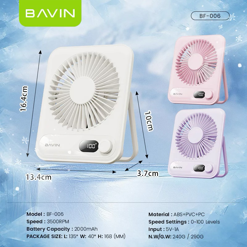 Настольный вентилятор BAVIN Ultra-Thin Portable Mini Desktop Fan Pink