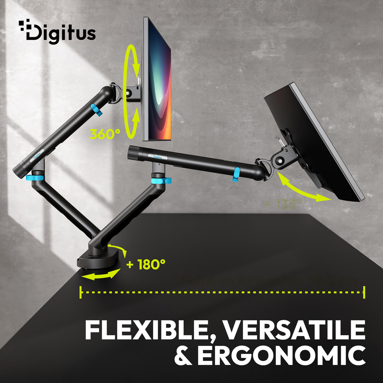 Крепление настольное для 2-х мониторов DIGITUS DA-90471 до 35" Black