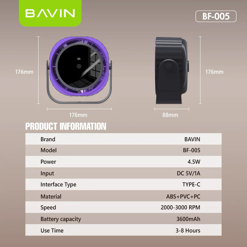 Настольный вентилятор BAVIN High Speed Rechargeable Power Cooling Desktop Fan White