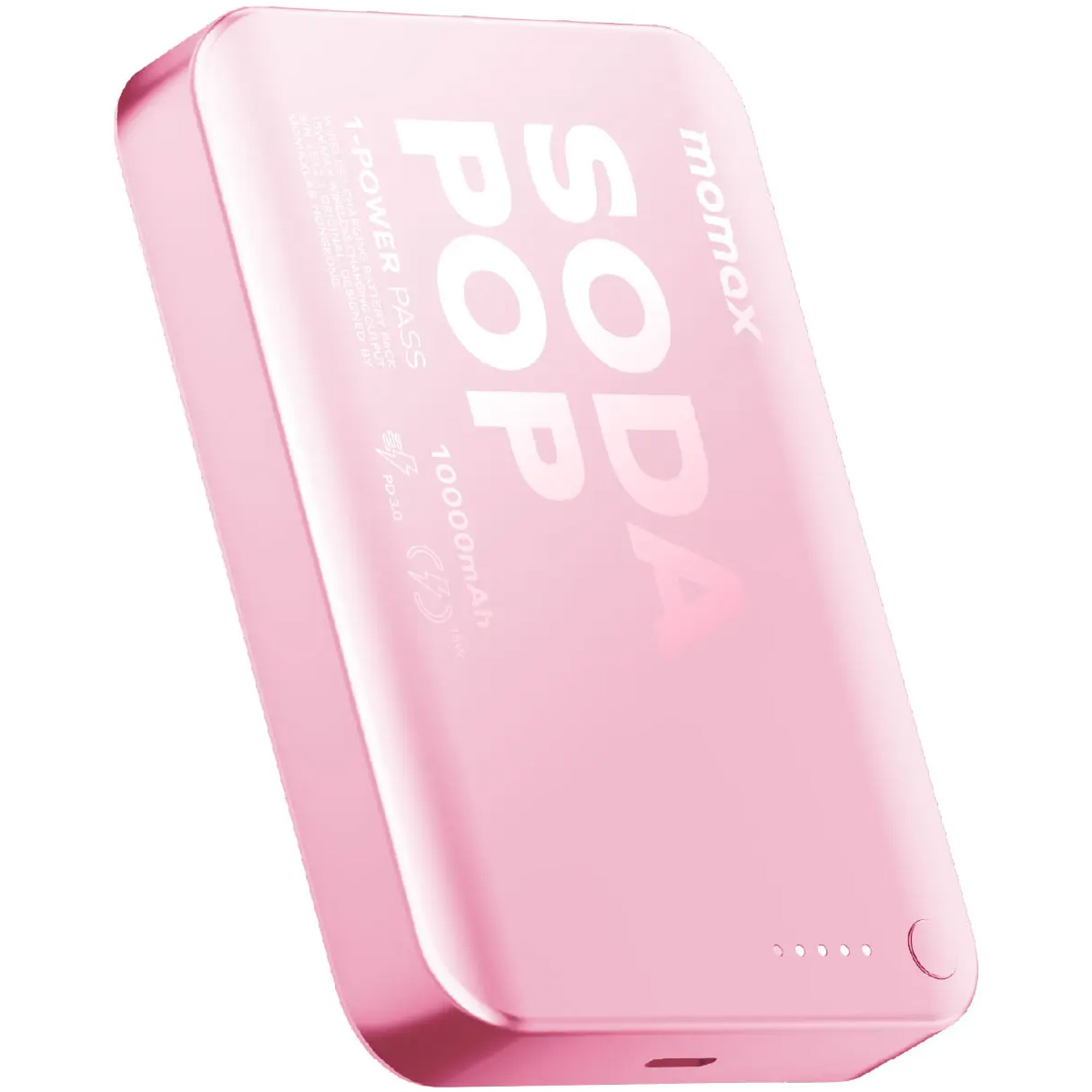 Повербанк с беспроводной зарядкой MOMAX 1-Power Pass Battery Pack 20W 10000mAh Pink (IP166P)
