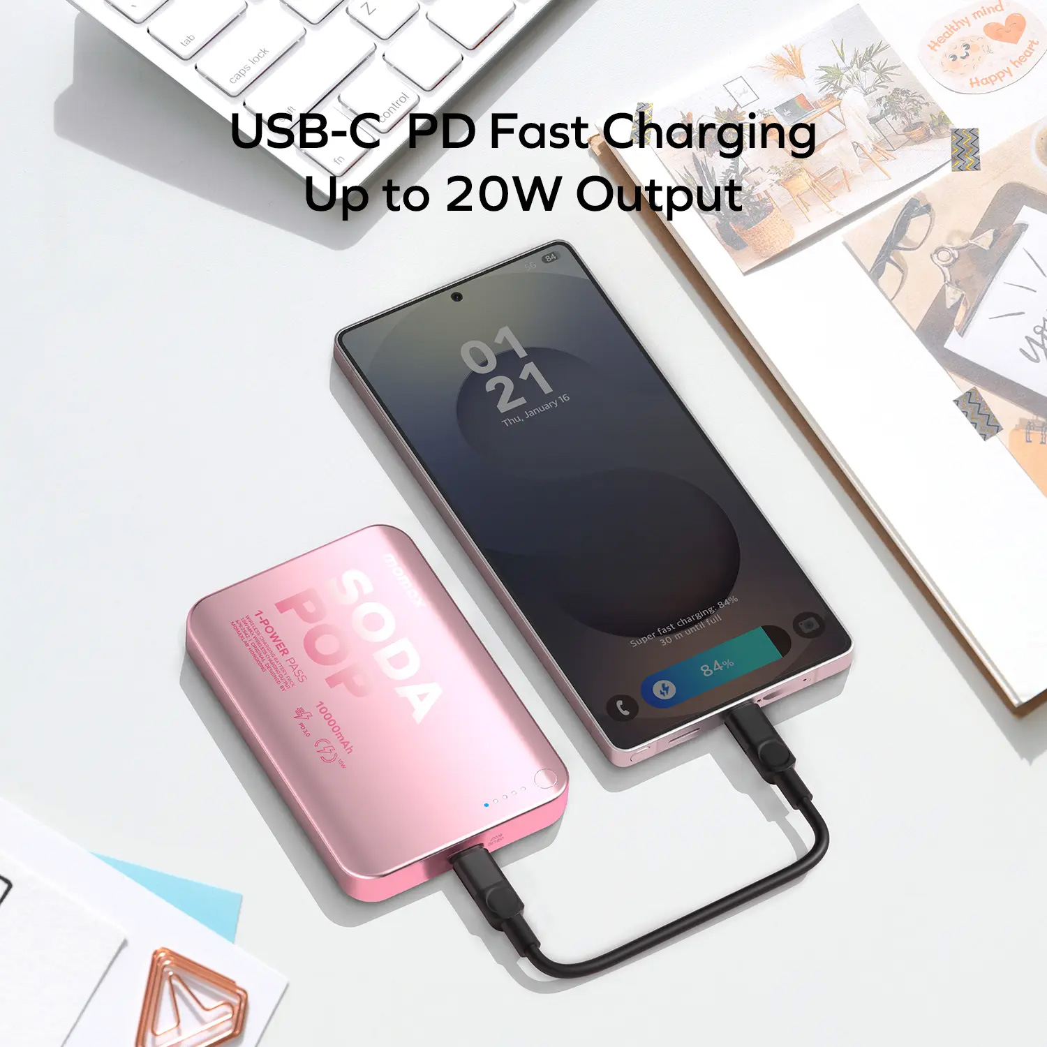 Повербанк с беспроводной зарядкой MOMAX 1-Power Pass Battery Pack 20W 10000mAh Pink (IP166P)