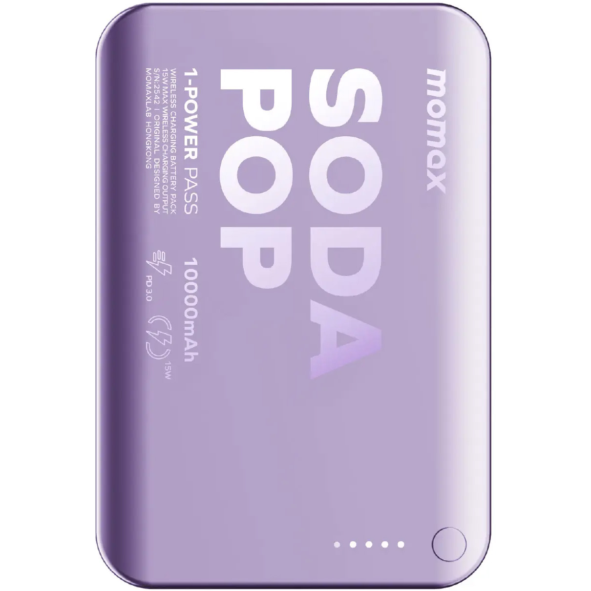 Повербанк с беспроводной зарядкой MOMAX 1-Power Pass Battery Pack 20W 10000mAh Purple (IP166U)