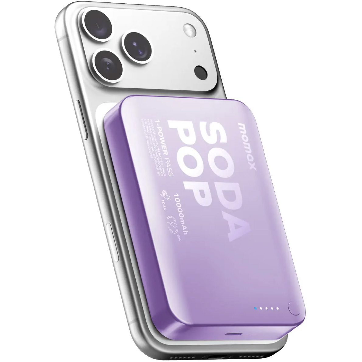 Повербанк с беспроводной зарядкой MOMAX 1-Power Pass Battery Pack 20W 10000mAh Purple (IP166U)