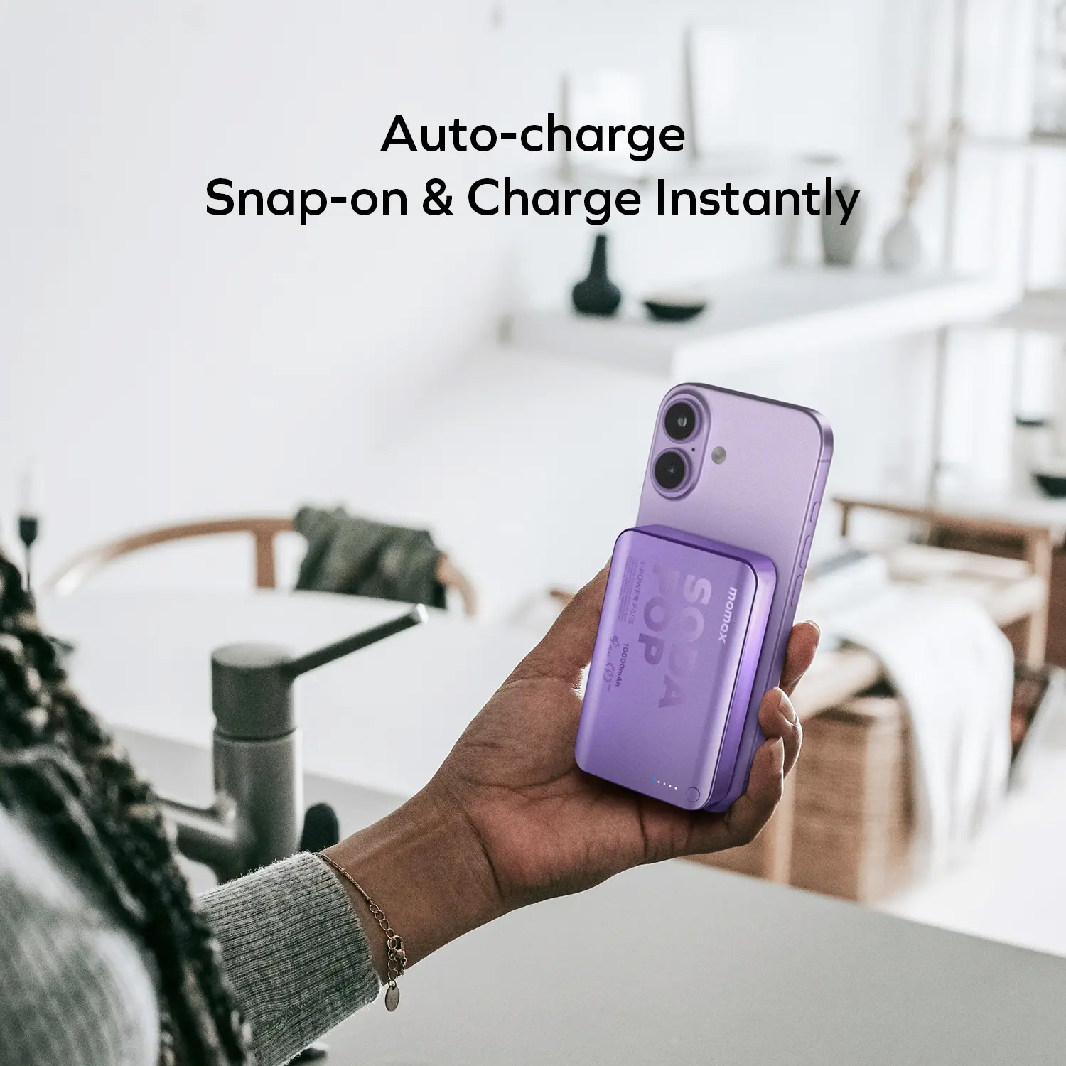 Повербанк с беспроводной зарядкой MOMAX 1-Power Pass Battery Pack 20W 10000mAh Purple (IP166U)