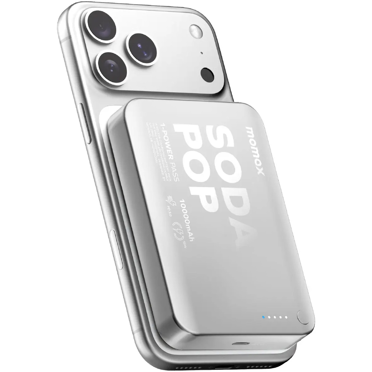 Повербанк с беспроводной зарядкой MOMAX 1-Power Pass Battery Pack 20W 10000mAh Silver (IP166S)