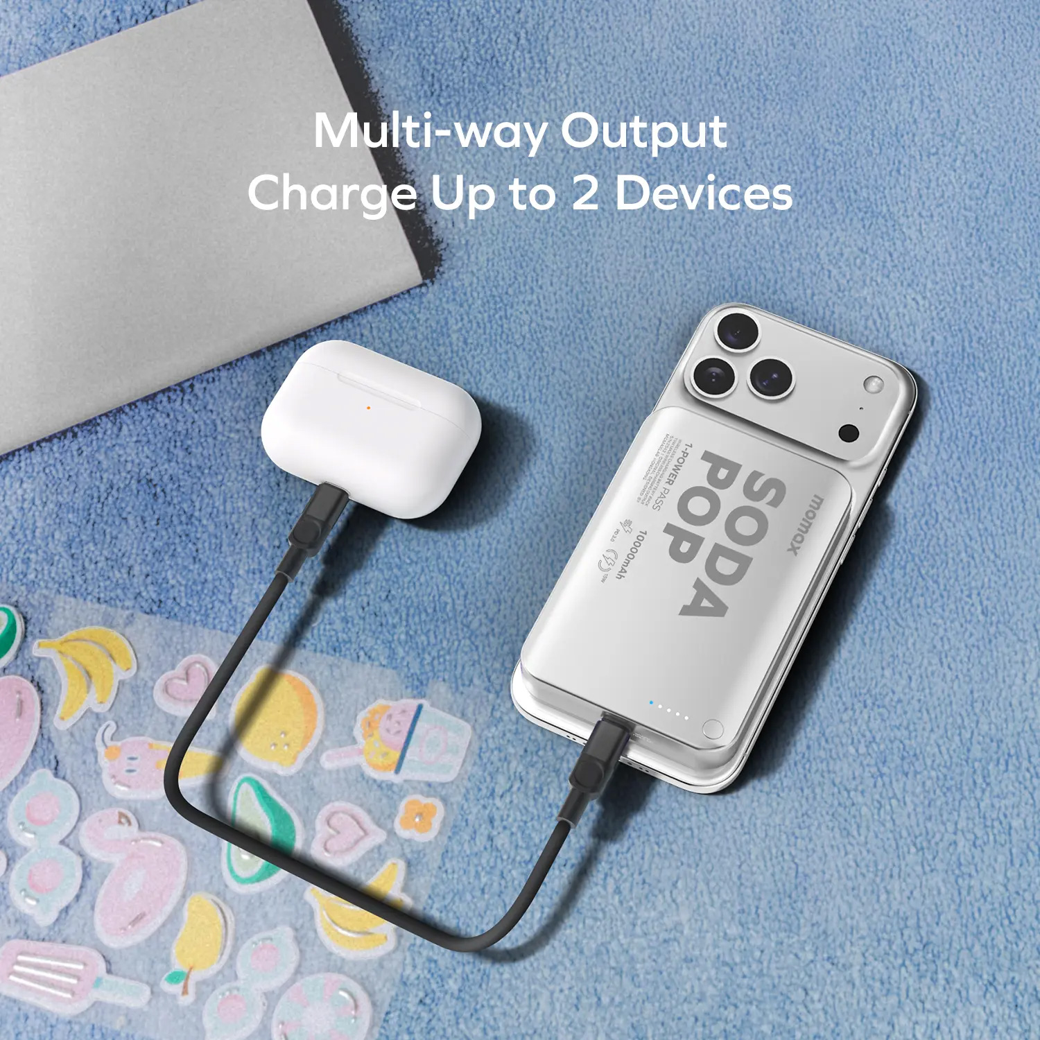 Повербанк с беспроводной зарядкой MOMAX 1-Power Pass Battery Pack 20W 10000mAh Silver (IP166S)