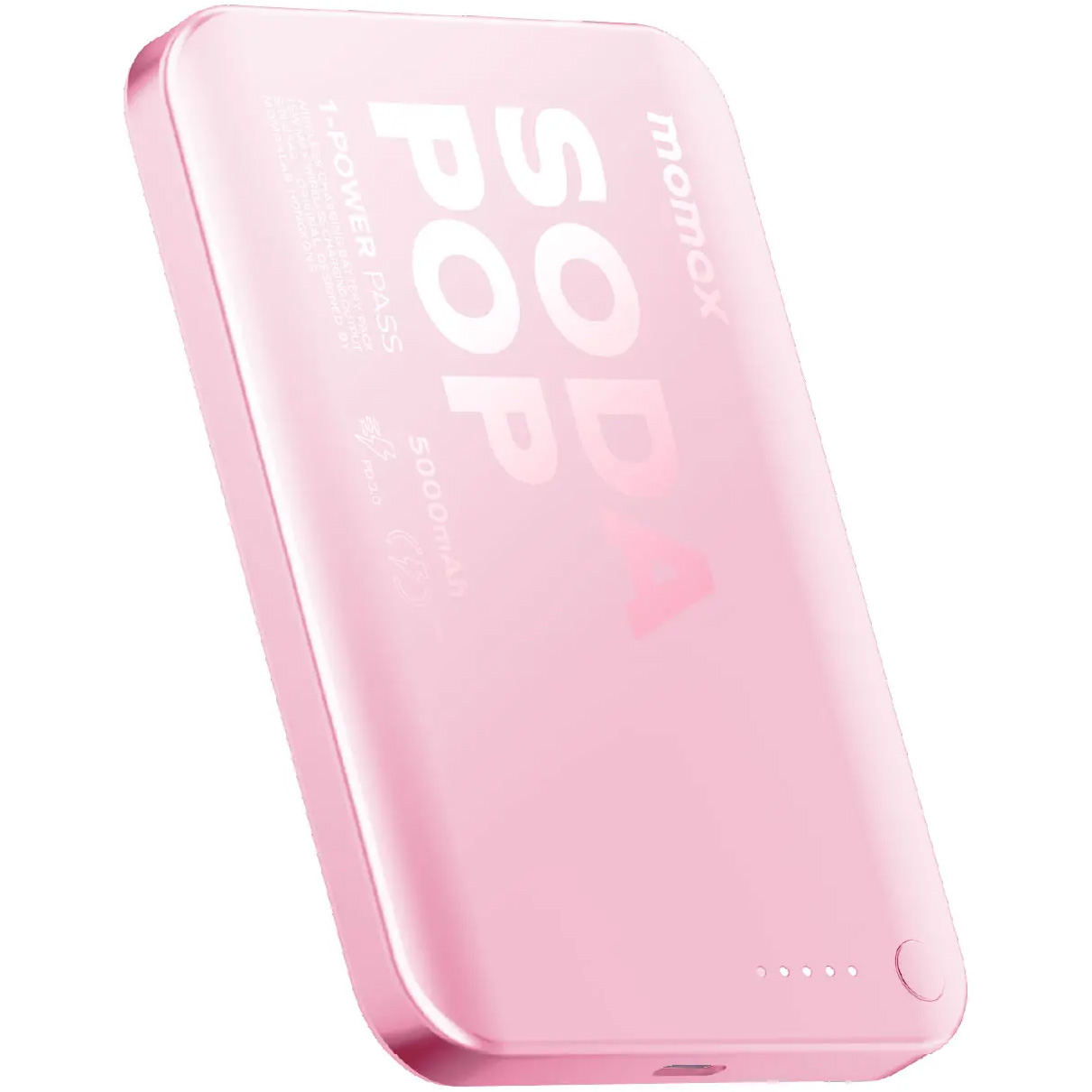 Повербанк с беспроводной зарядкой MOMAX 1-Power Pass Battery Pack 20W 5000mAh Pink (IP165P)