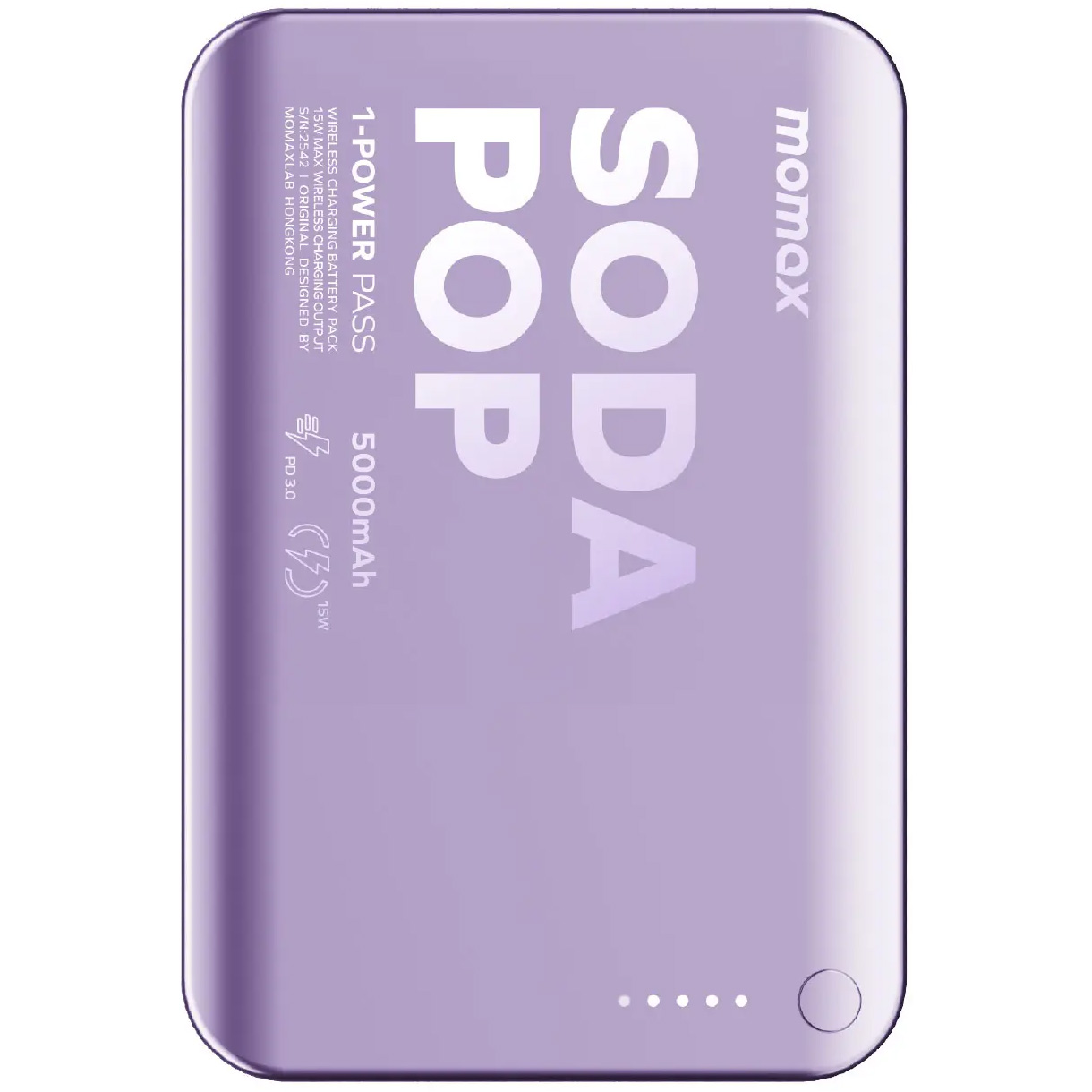 Повербанк с беспроводной зарядкой MOMAX 1-Power Pass Battery Pack 20W 5000mAh Purple (IP165U)