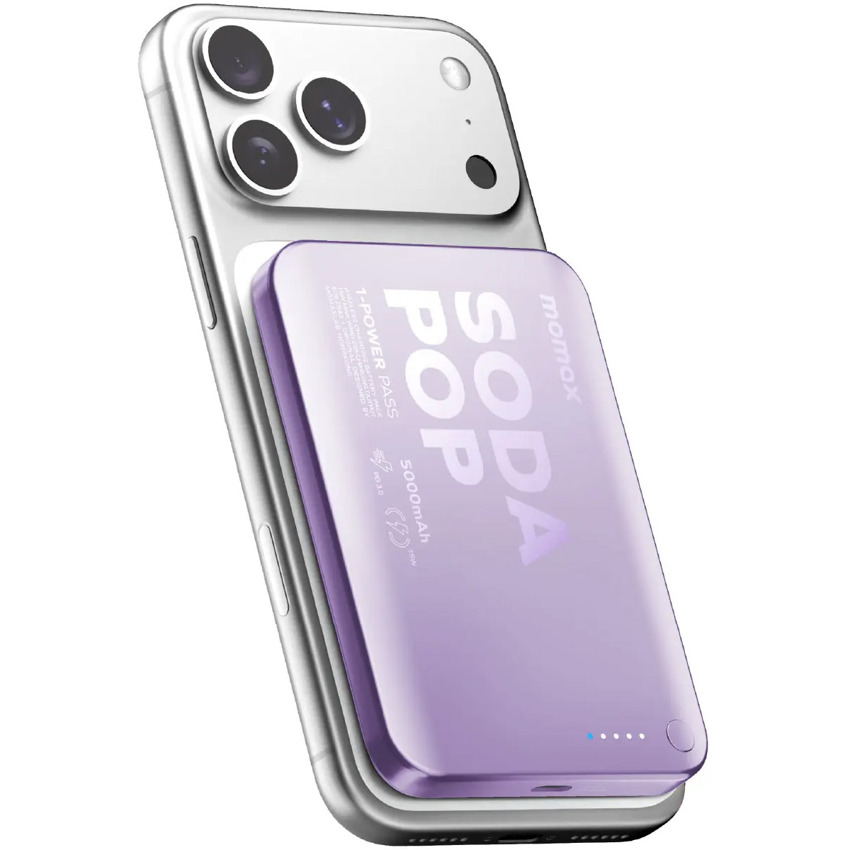 Повербанк с беспроводной зарядкой MOMAX 1-Power Pass Battery Pack 20W 5000mAh Purple (IP165U)