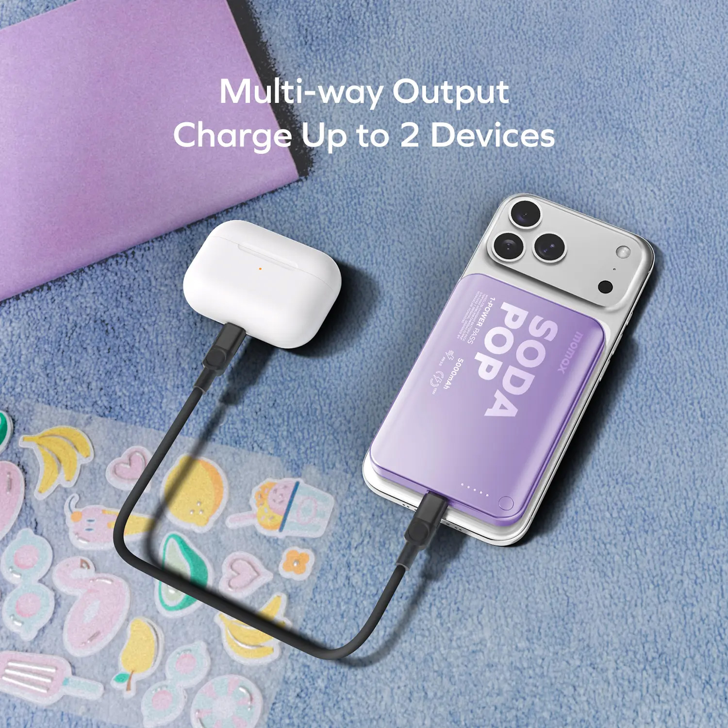 Повербанк с беспроводной зарядкой MOMAX 1-Power Pass Battery Pack 20W 5000mAh Purple (IP165U)