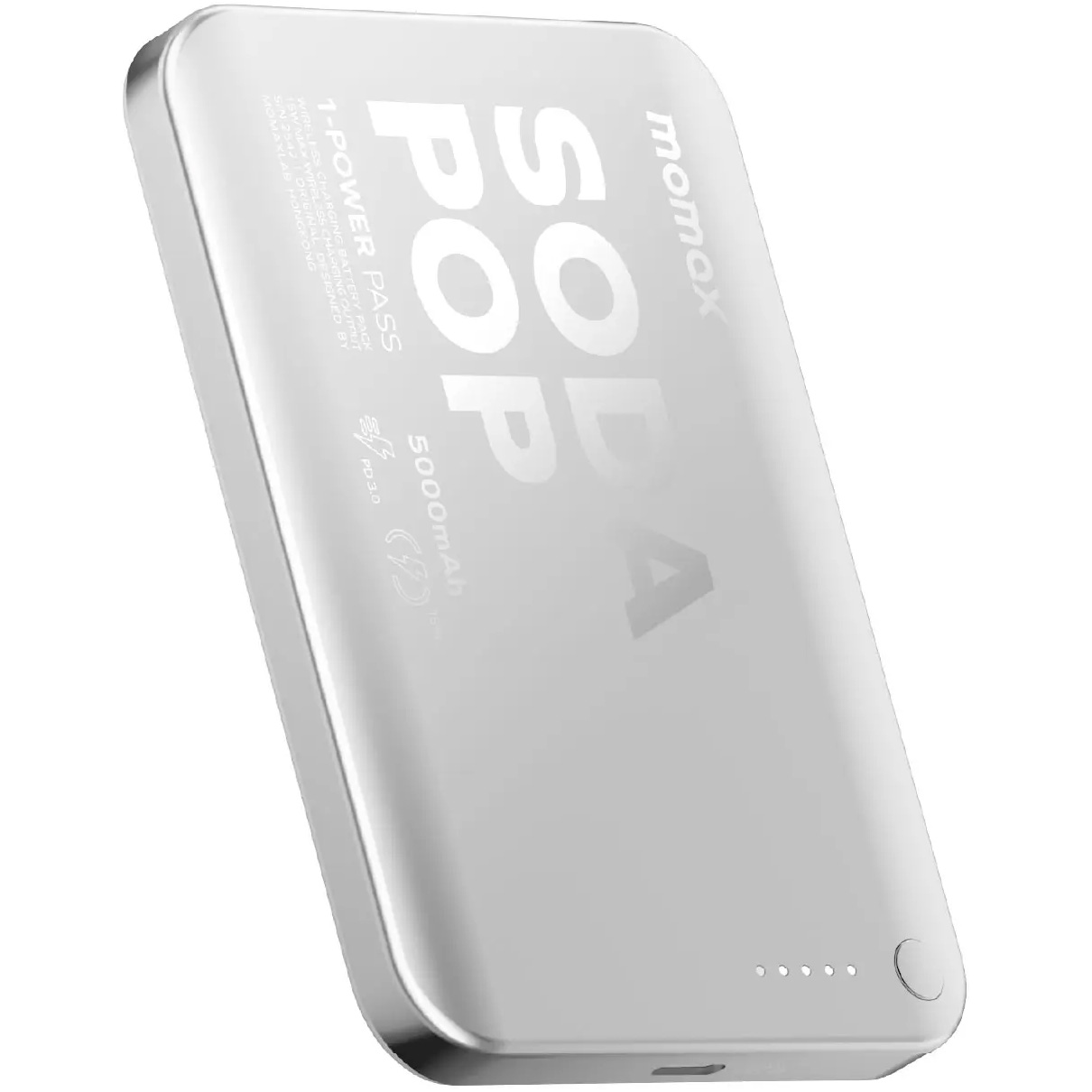 Повербанк с беспроводной зарядкой MOMAX 1-Power Pass Battery Pack 20W 5000mAh Silver (IP165S)