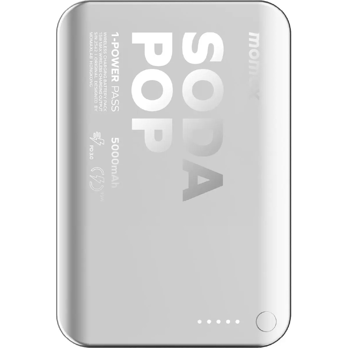 Повербанк с беспроводной зарядкой MOMAX 1-Power Pass Battery Pack 20W 5000mAh Silver (IP165S)