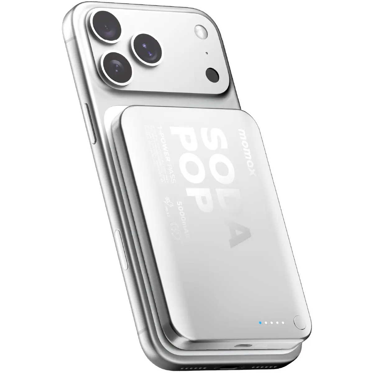 Повербанк с беспроводной зарядкой MOMAX 1-Power Pass Battery Pack 20W 5000mAh Silver (IP165S)