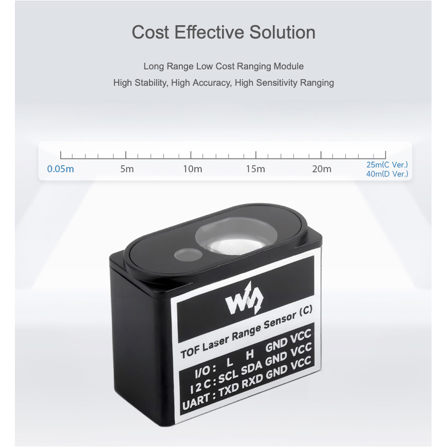 ToF сенсор WAVESHARE ToF Laser Range Sensor (D) 40m (28760)