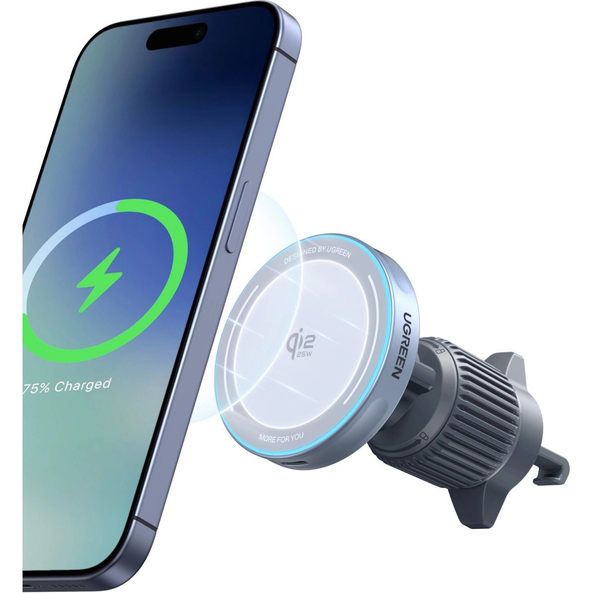Автодержатель с беспроводной зарядкой UGREEN W758 Qi2.2 MagFlow Magnetic Wireless Car Charger (55967)