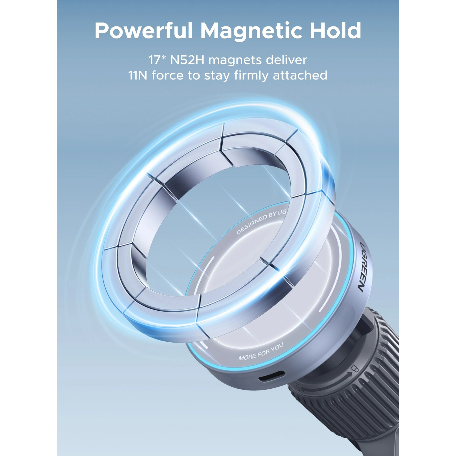 Автодержатель с беспроводной зарядкой UGREEN W758 Qi2.2 MagFlow Magnetic Wireless Car Charger (55967)