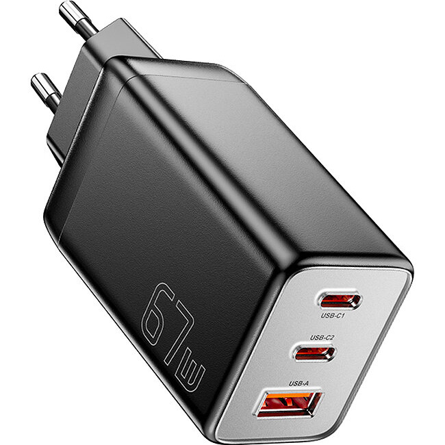 Зарядное устройство ESSAGER 67W GaN Travel Charger 2C+1A Black (ECT67W-LJB01-Z)