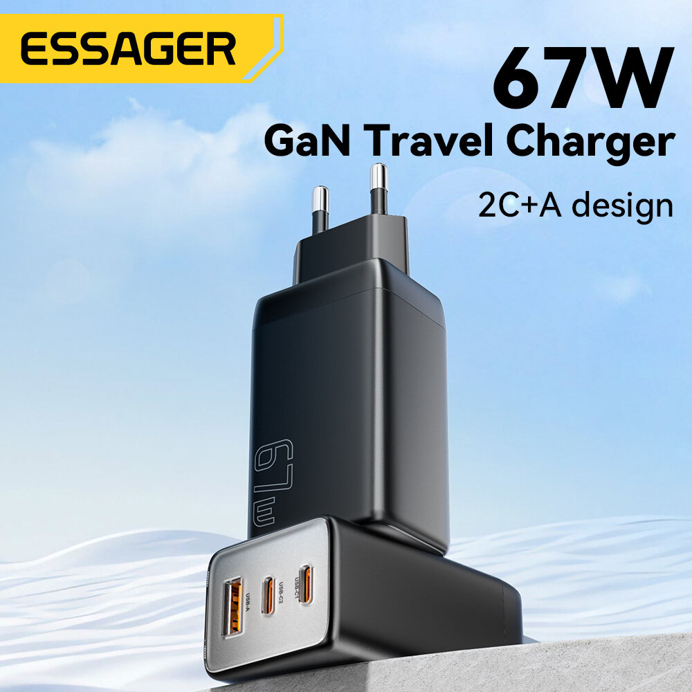 Зарядное устройство ESSAGER 67W GaN Travel Charger 2C+1A Black (ECT67W-LJB01-Z)