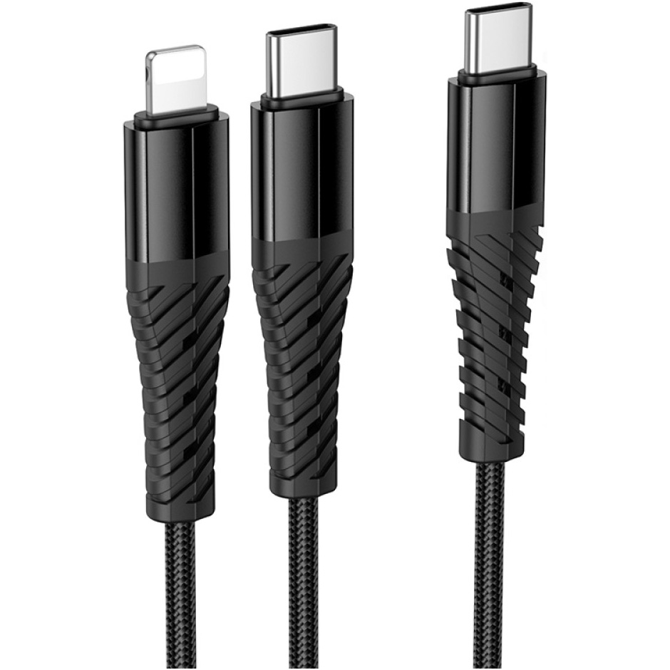Кабель HOCO X123 Victory 2-in-1 Type-C to Type-C/Lightning 1м Black