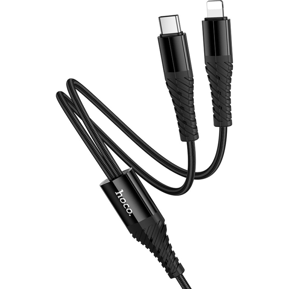Кабель HOCO X123 Victory 2-in-1 Type-C to Type-C/Lightning 1м Black