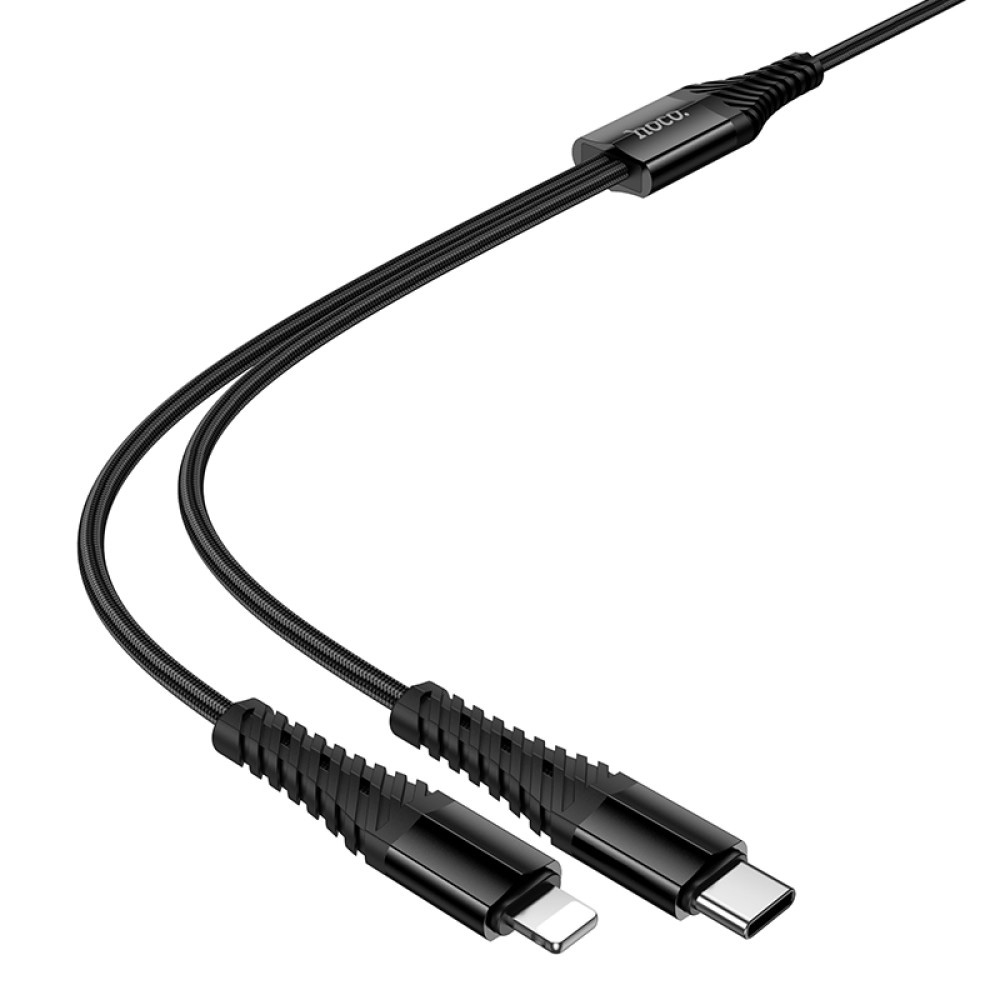 Кабель HOCO X123 Victory 2-in-1 Type-C to Type-C/Lightning 1м Black