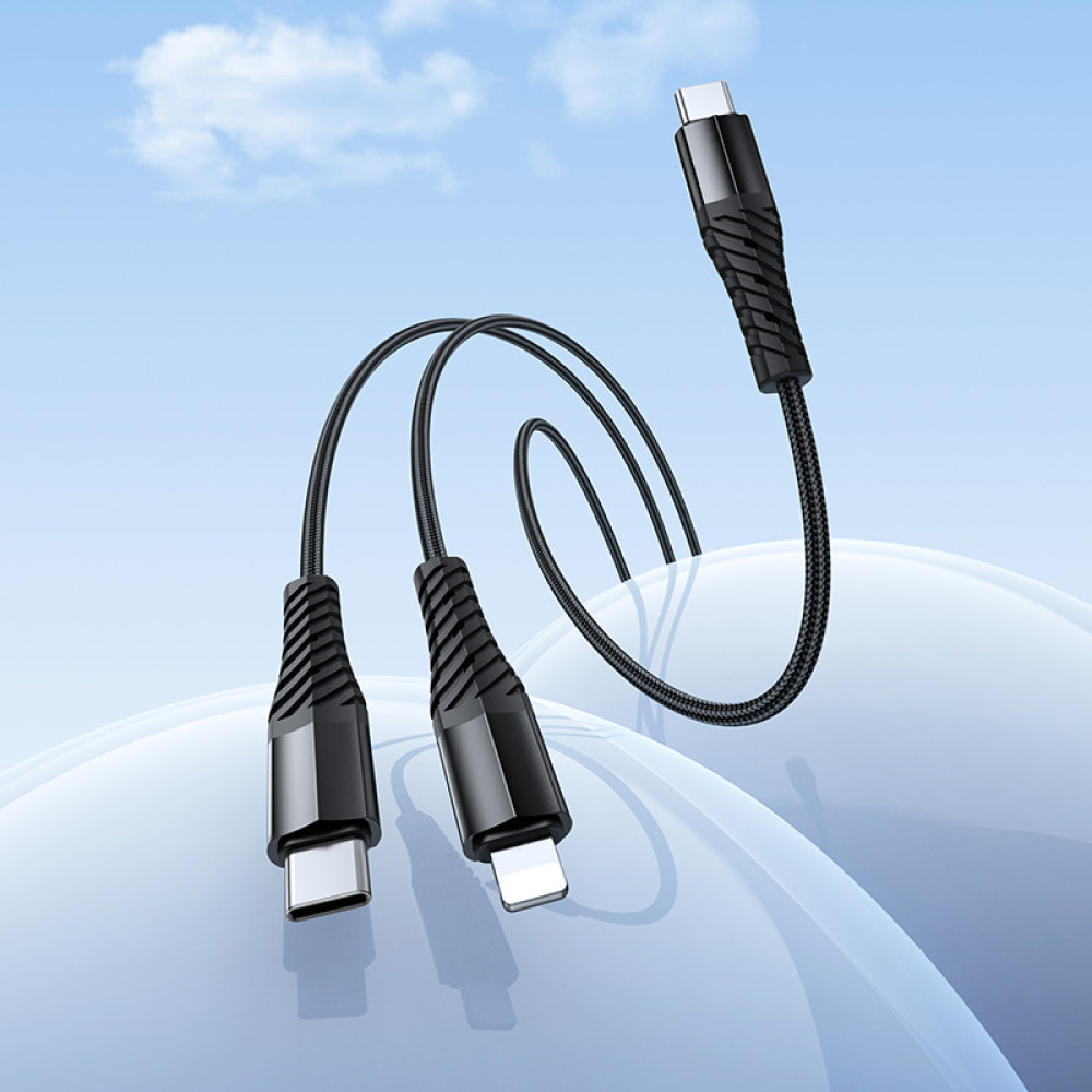Кабель HOCO X123 Victory 2-in-1 Type-C to Type-C/Lightning 1м Black