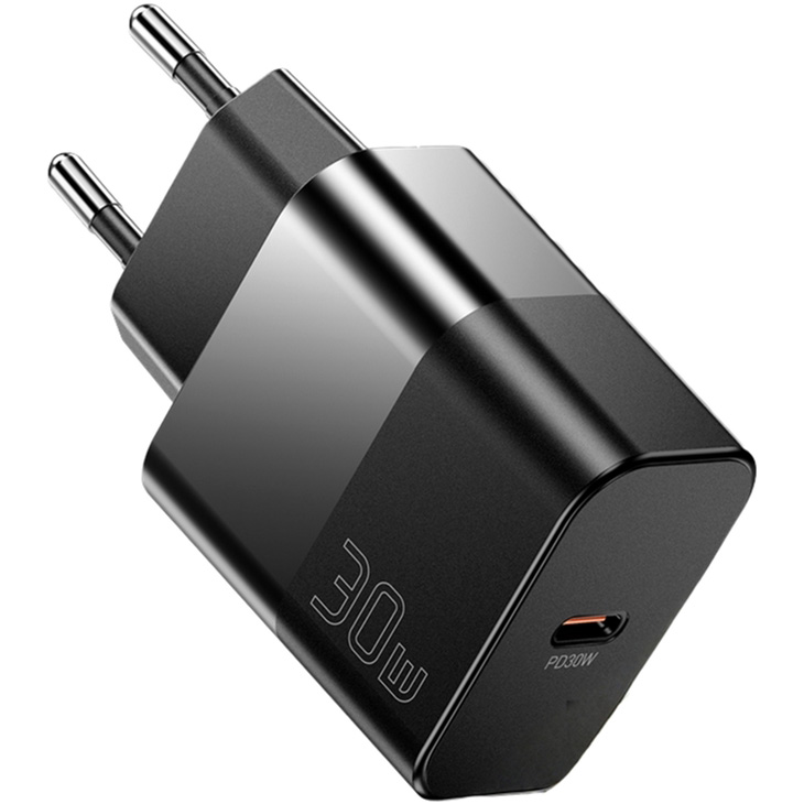 Зарядное устройство ESSAGER GaN PD30W Travel Charger Black w/Type-C cable (E30JSB1-SYTT1-T)
