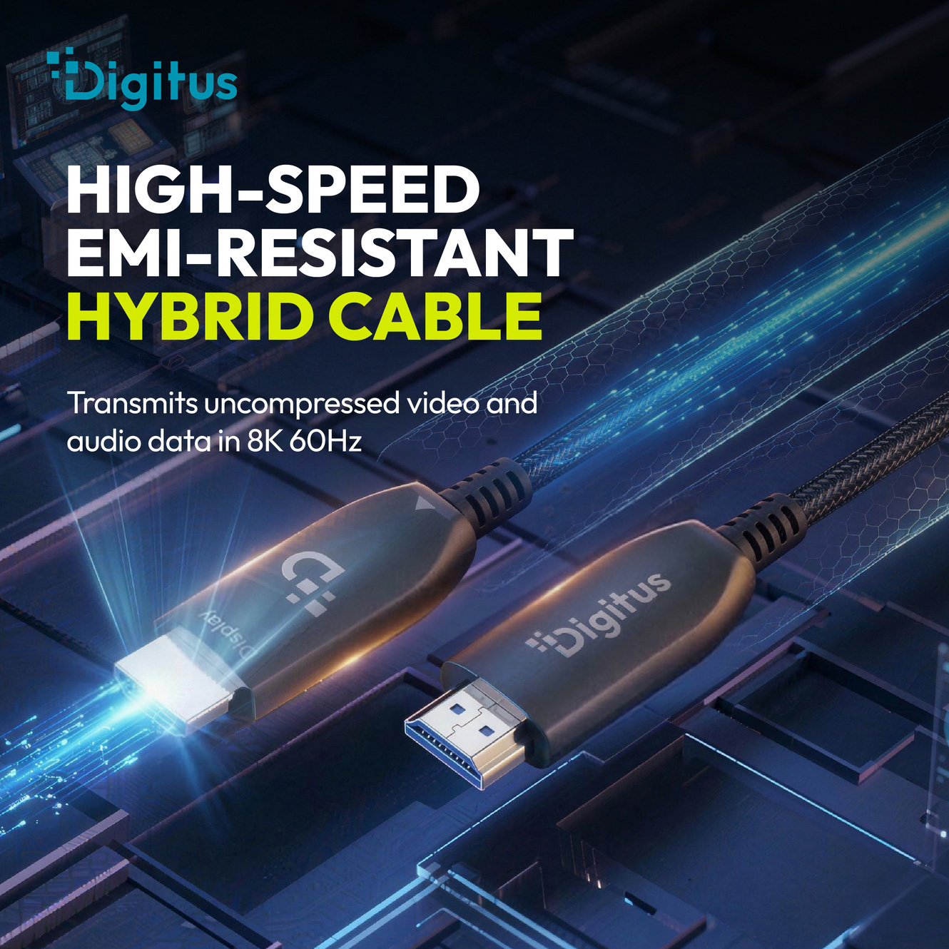 Кабель оптичний (AOC) DIGITUS UHD 8K Hybrid Fiber Optic HDMI v2.1 50м Black (AK-330126-500-S)