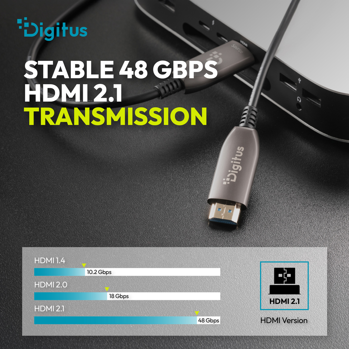 Кабель оптичний (AOC) DIGITUS UHD 8K Hybrid Fiber Optic HDMI v2.1 50м Black (AK-330126-500-S)