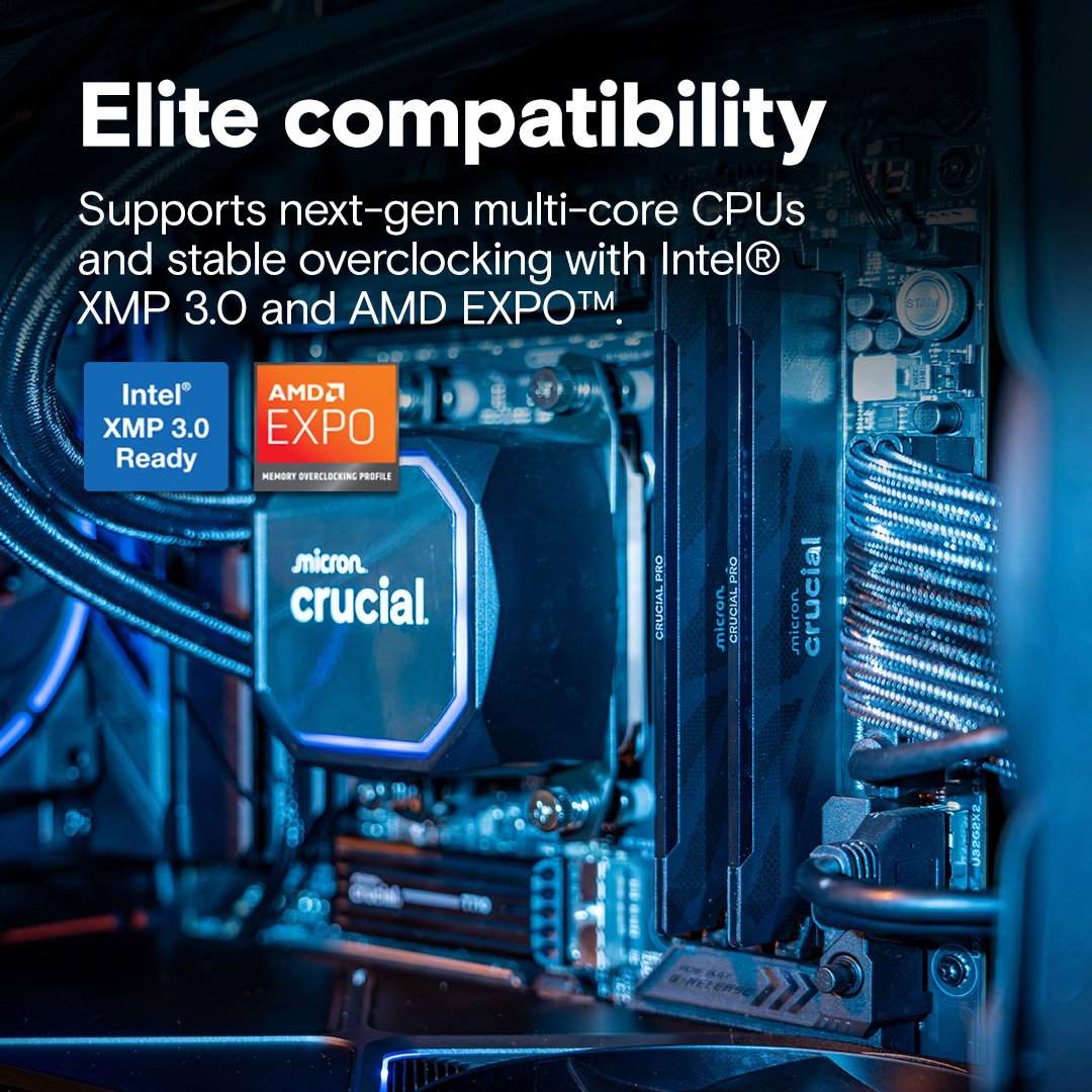 Модуль памяти CRUCIAL Pro Overclocking DDR5 6400MHz 32GB Kit 2x16GB Black (CP2K16G64C32U5B)