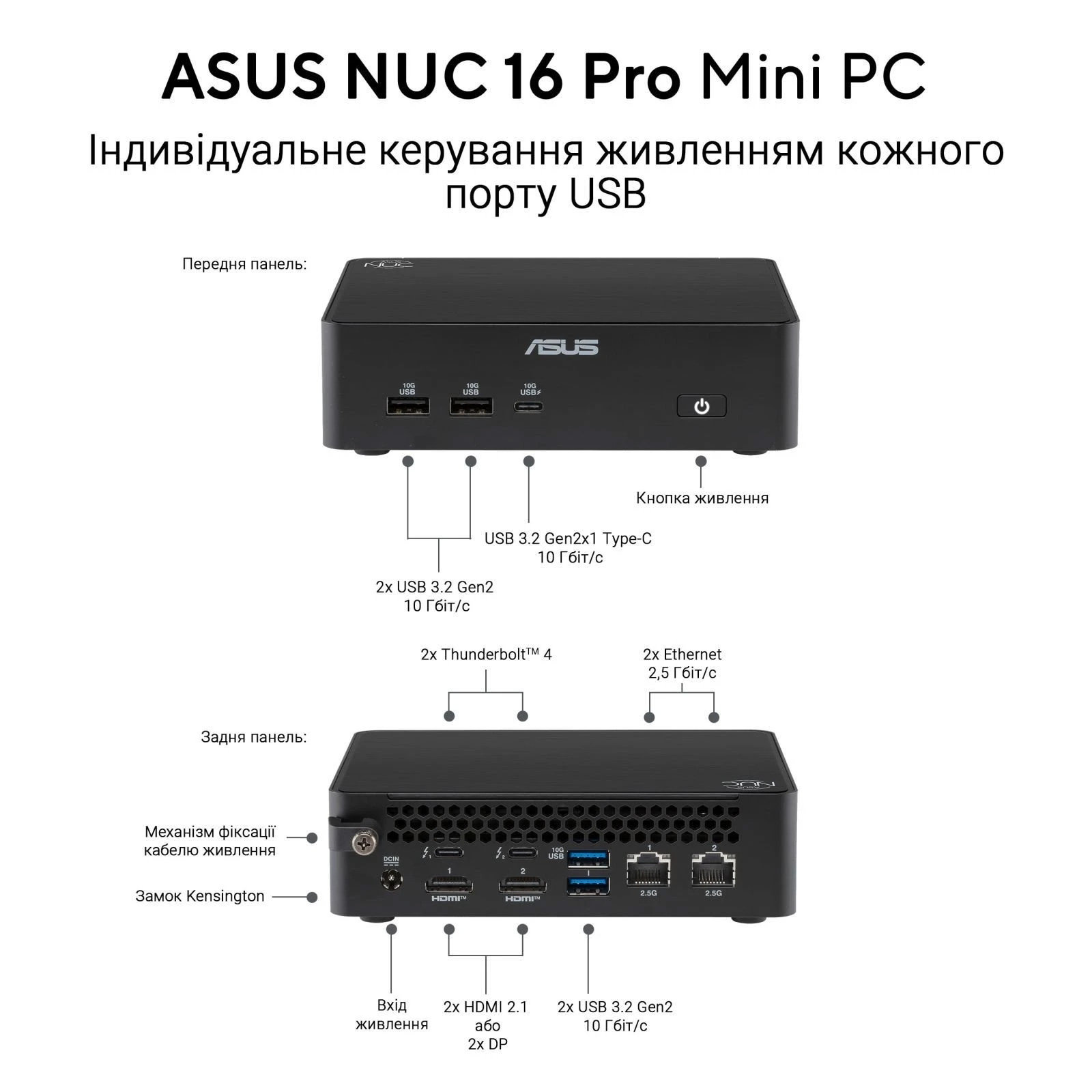 Неттоп ASUS NUC 16 Pro Kit NUC16GDKX76C002 w/EU cord (Ultra X7 358H 1.9GHz/32GB/noHDD/WF7/BT) (90AR00W2-M001D0)