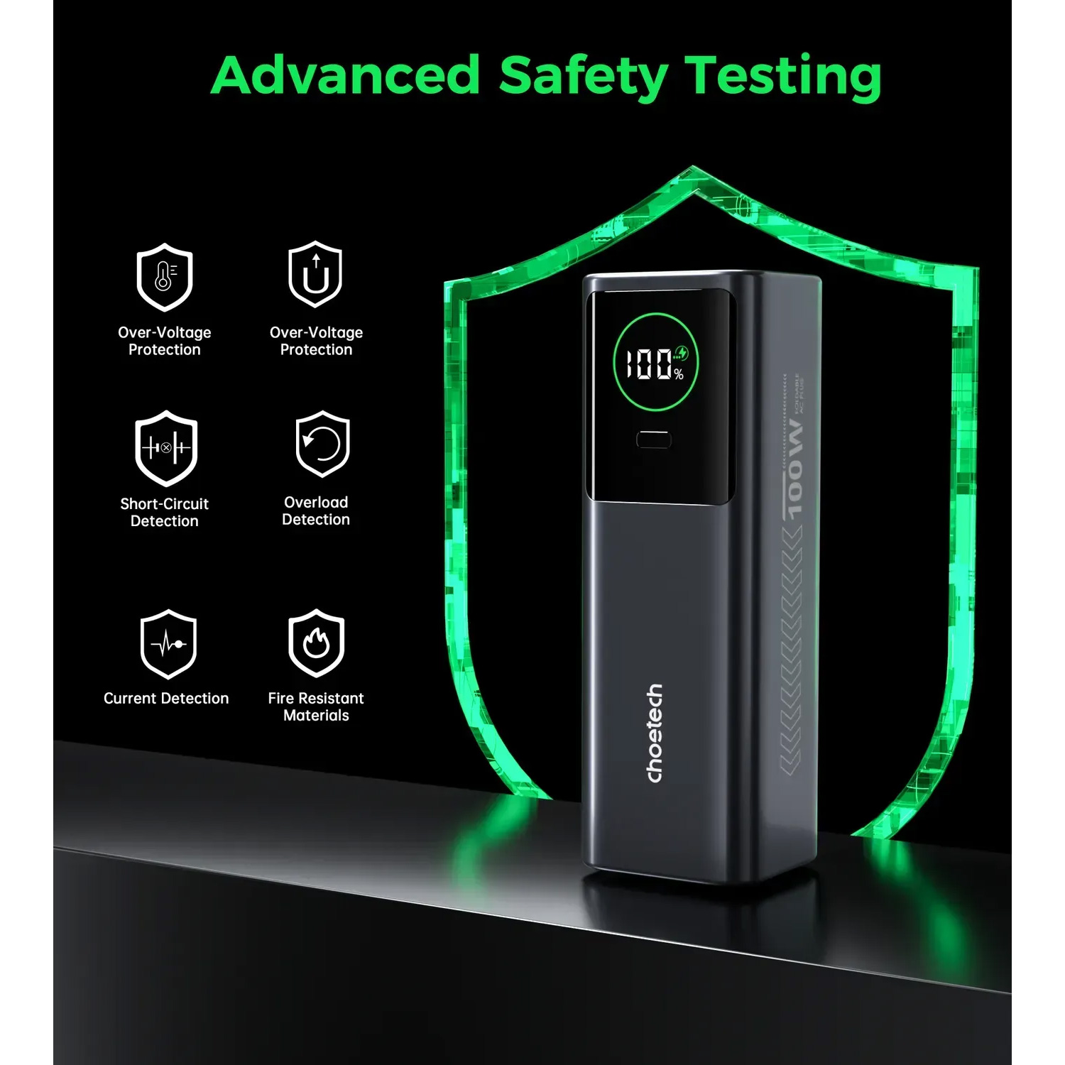 Повербанк CHOETECH B1012 CCC Certified 1xUSB-C, 1xUSB-A, with built-in cable USB-C, 100W 20000mAh